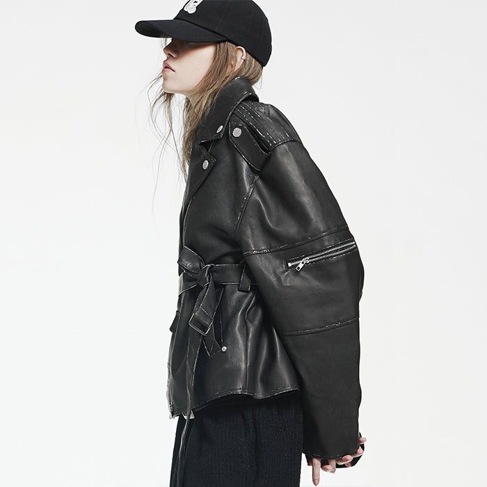 Vintage Leather Belted Jacket