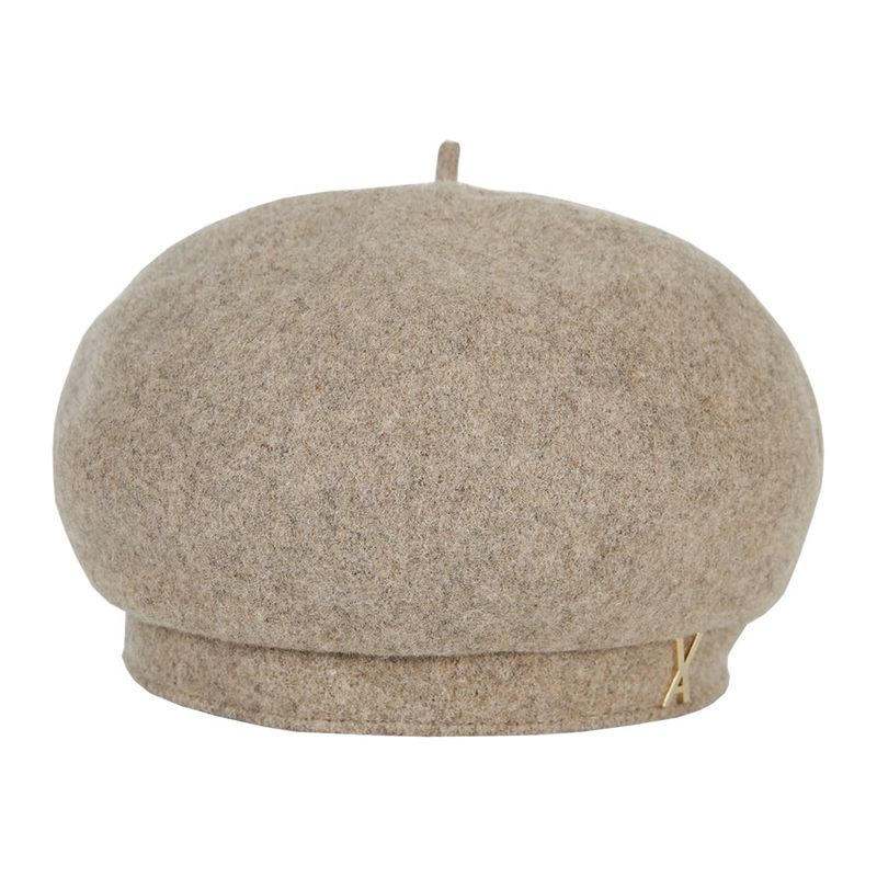Stud logo wool beret beige