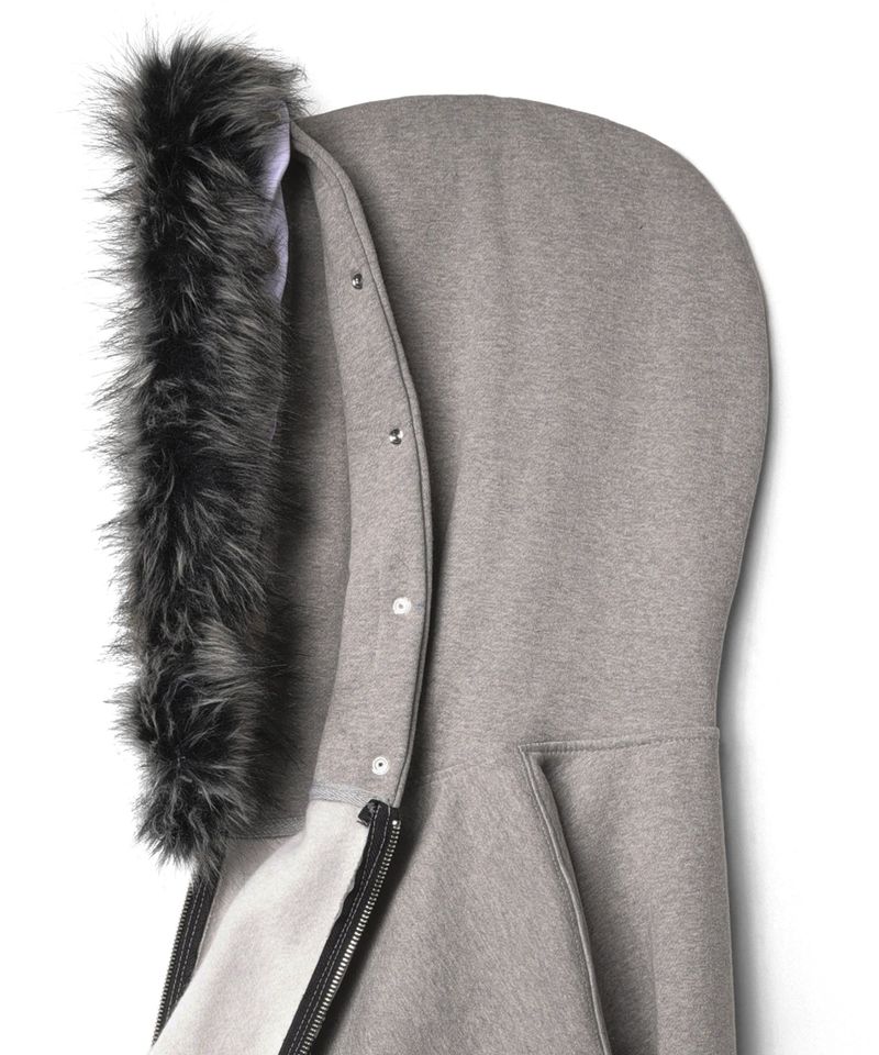 Crop Fur Hooded Zip-Up - Grey