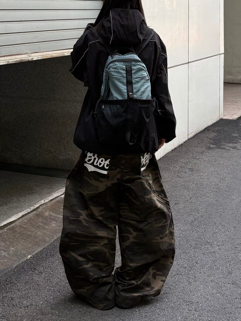 camo hip patch wide pants