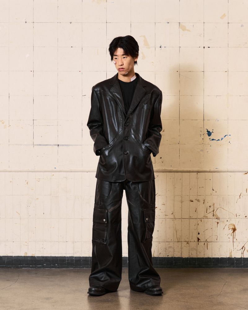 Circle Leather Blazer (Black)