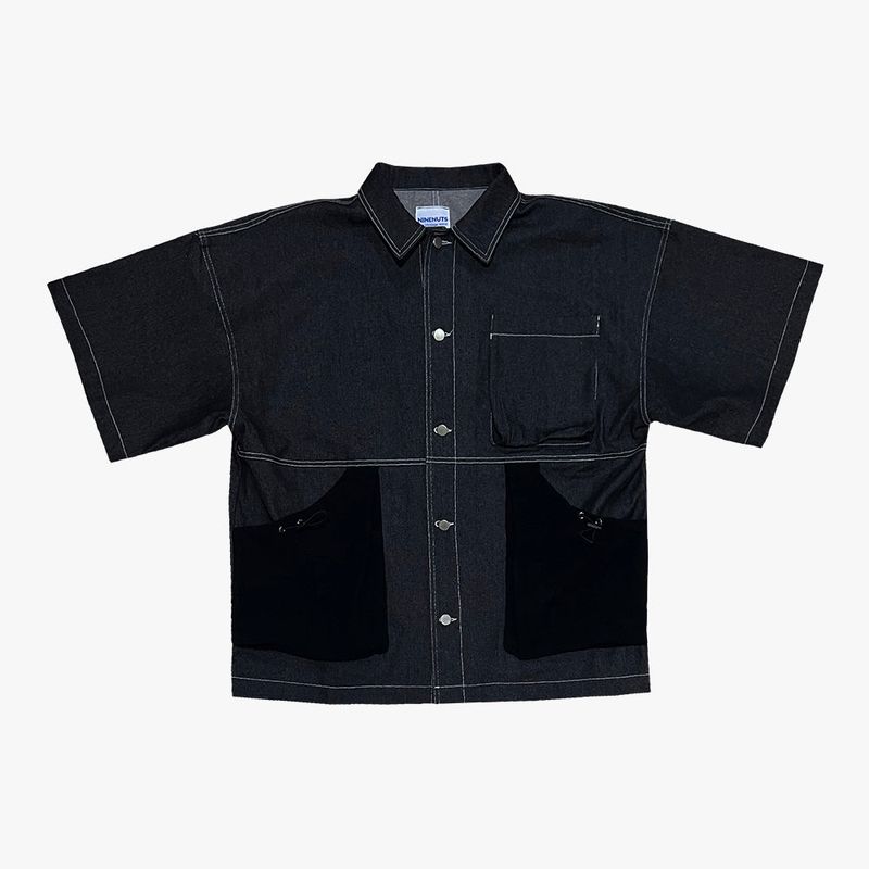 reverse terry pocket denim shortsleeve shirt_black