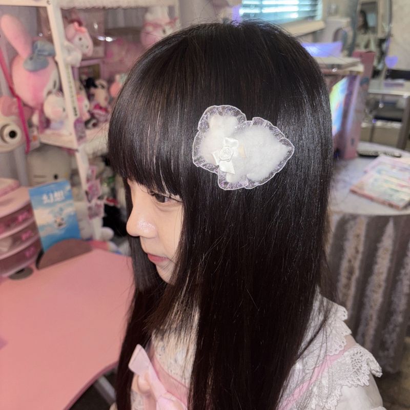 fluffy hair clip-white bunny