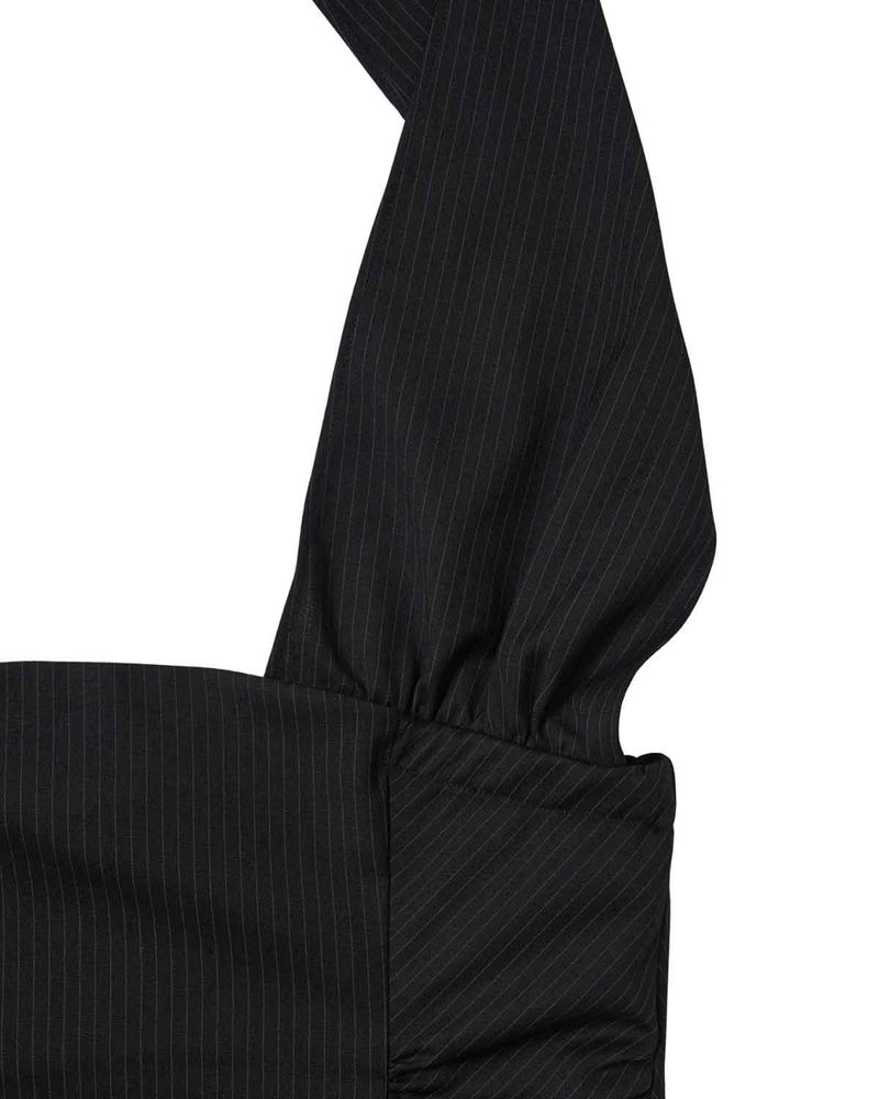 Wide Tie Stripe Halter Top _ BLACK