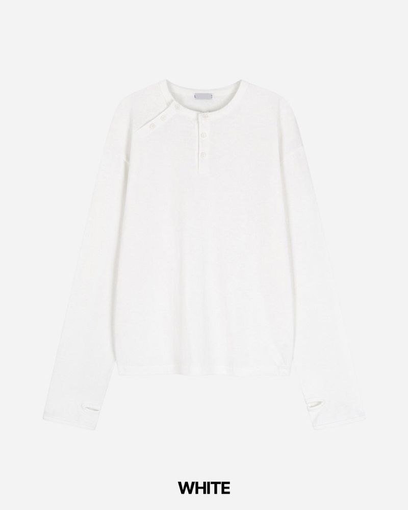 Double Washed Henley Neck Long Sleeve