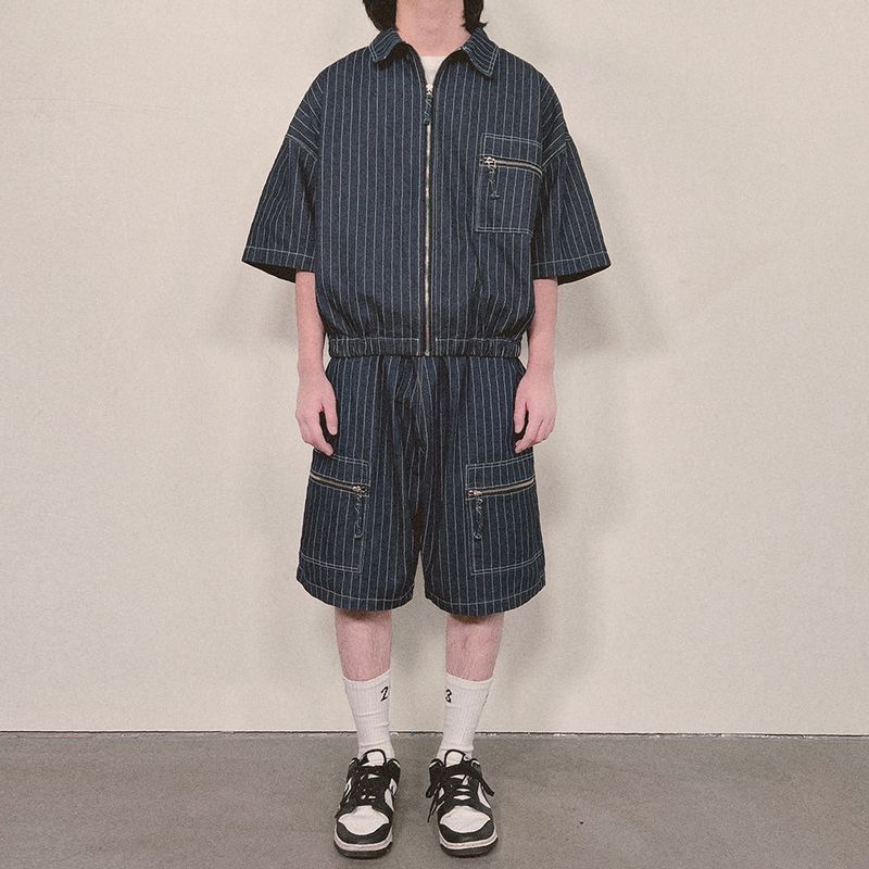 stripe denim shorts_blue