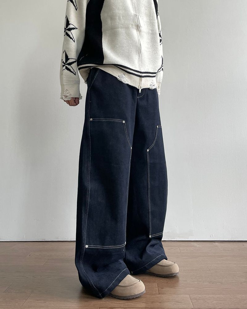 Road napping denim pants