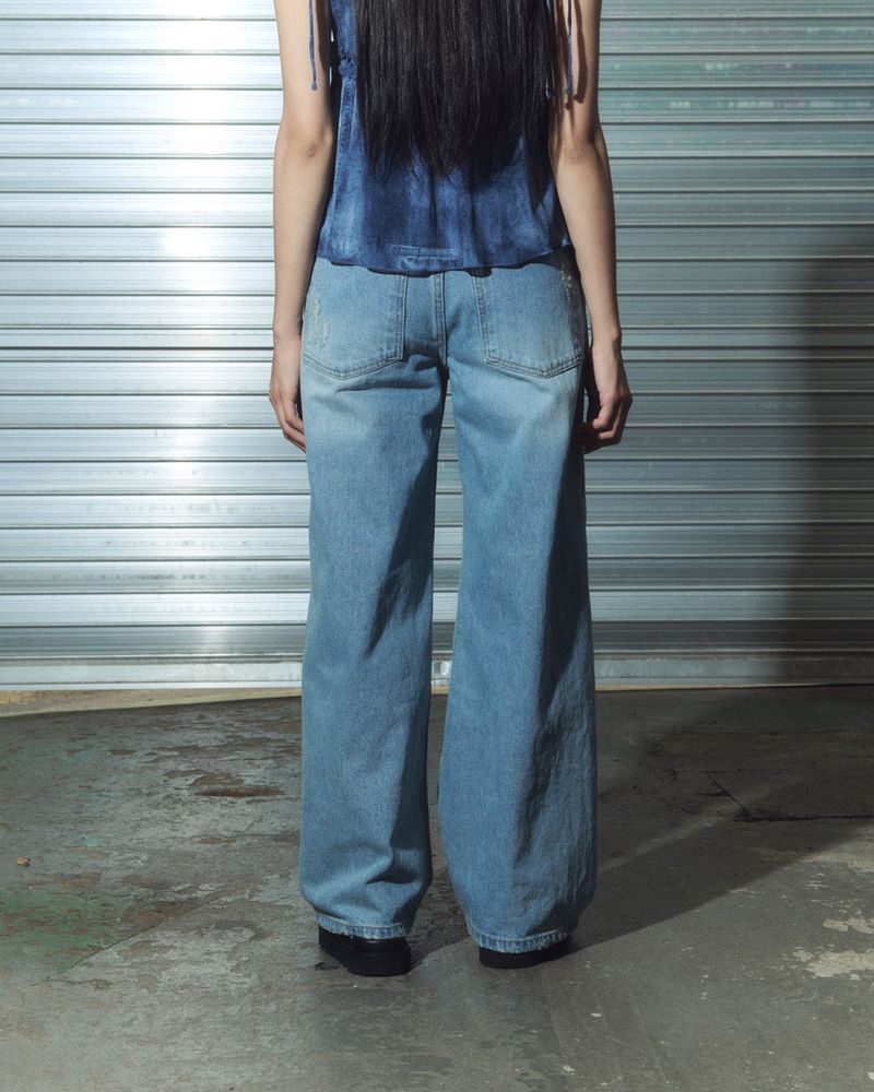 damage denim pt - light blue