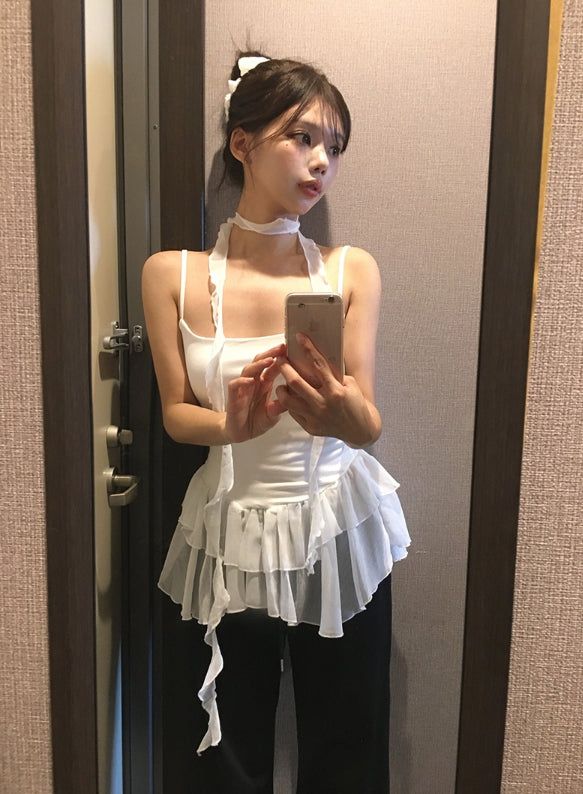 anyonemore（エニーワンモアー）の「[Scarf SET] Noric Layered Ruffle Frill Lace Sleeveless（Tops）」