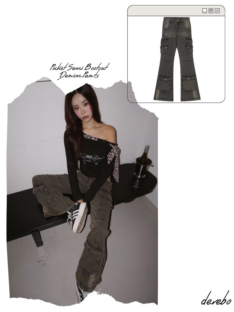 Pocket Semi Bootcut Denim Pants