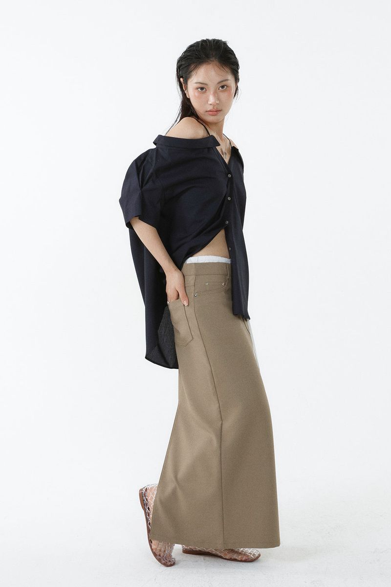 LOOSE OFF-SHOULDER SHIRT_NAVY