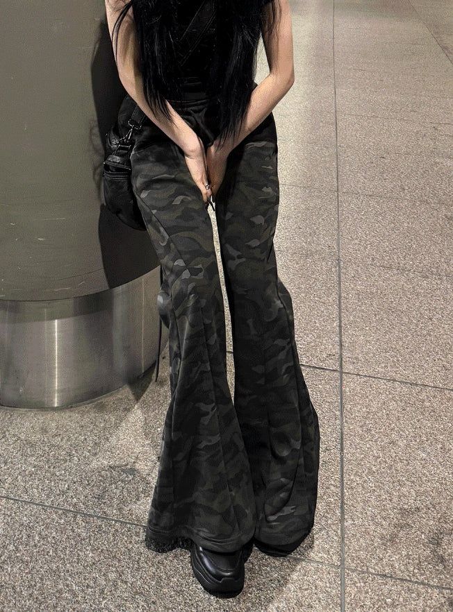 Camo Long Slim Flare Pants