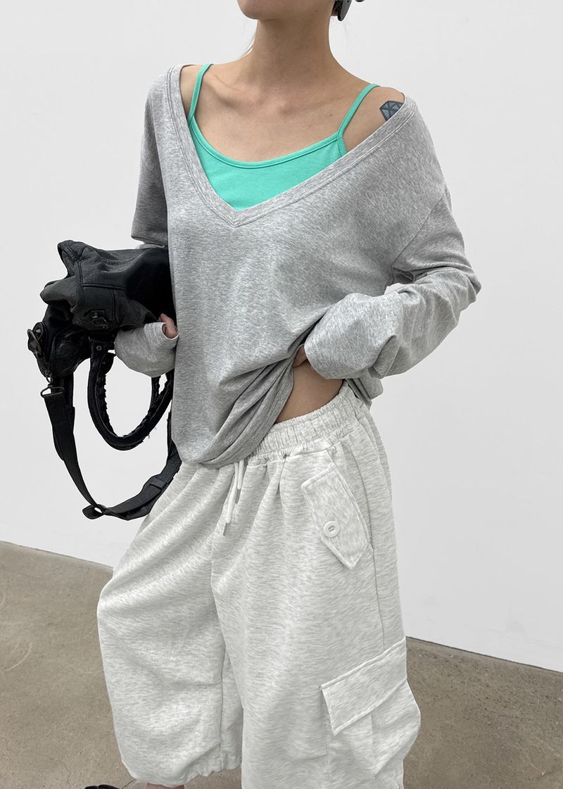 [MADE] Geneva Deep V-Neck Oversized Long Sleeve Tee