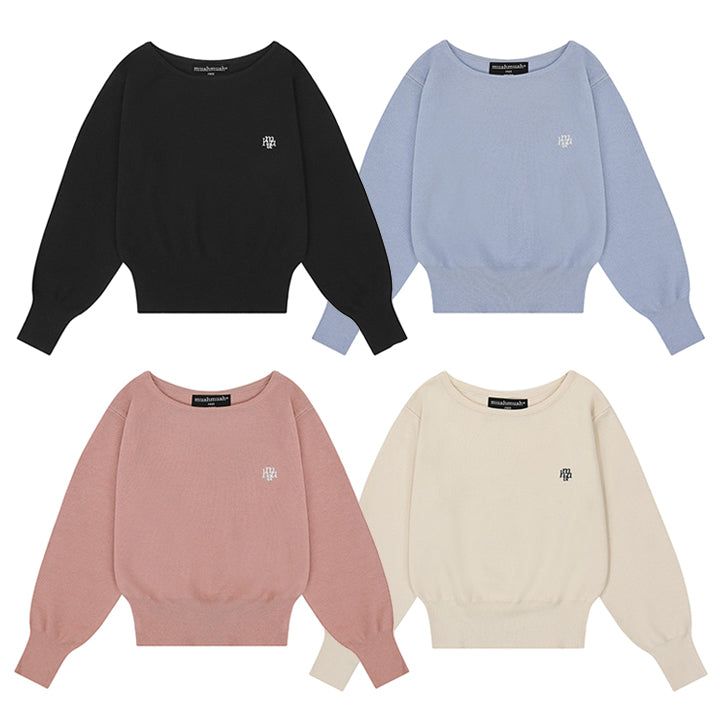 muahmuah（ムアムア）の「ステッチロゴソフトボートネックニット（トップス）」