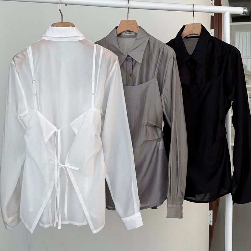 Sheer Line Blouse Set - 3colors