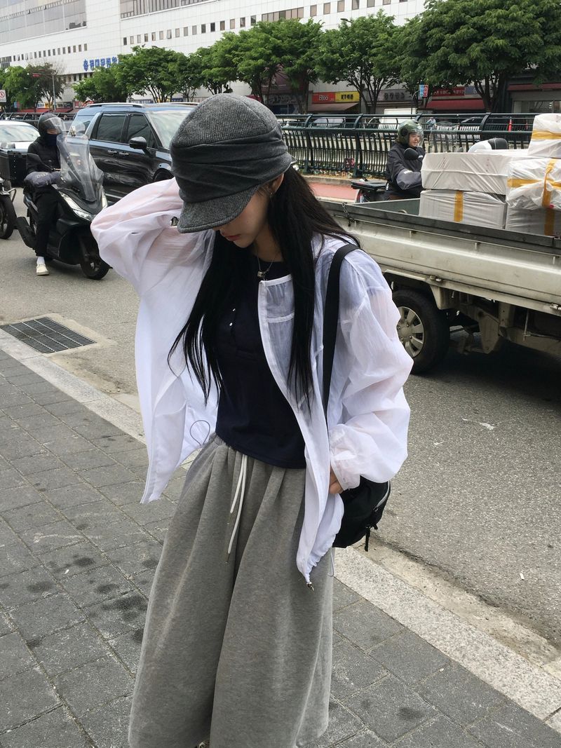 Sheer diagonal see-through windbreaker (5c)