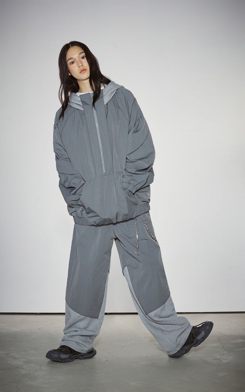 PIPPING MIX ANORAK HOODIE_GRAY