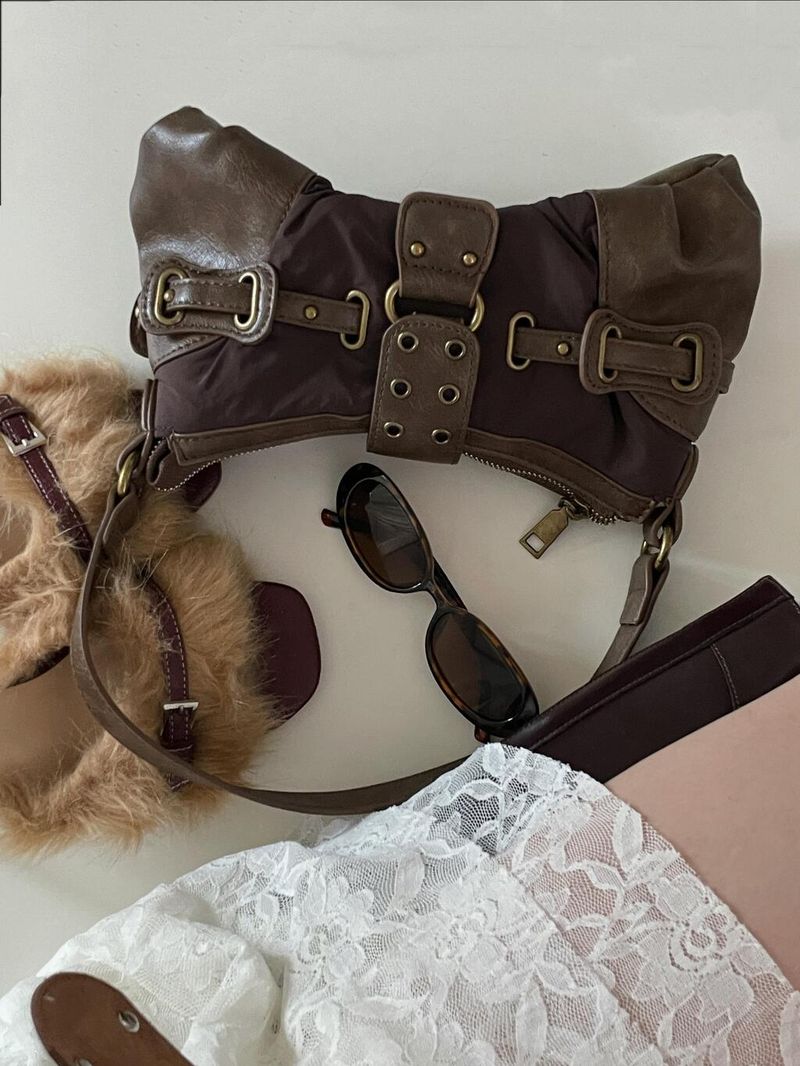 Vintage Deep Brown Buckle Bag