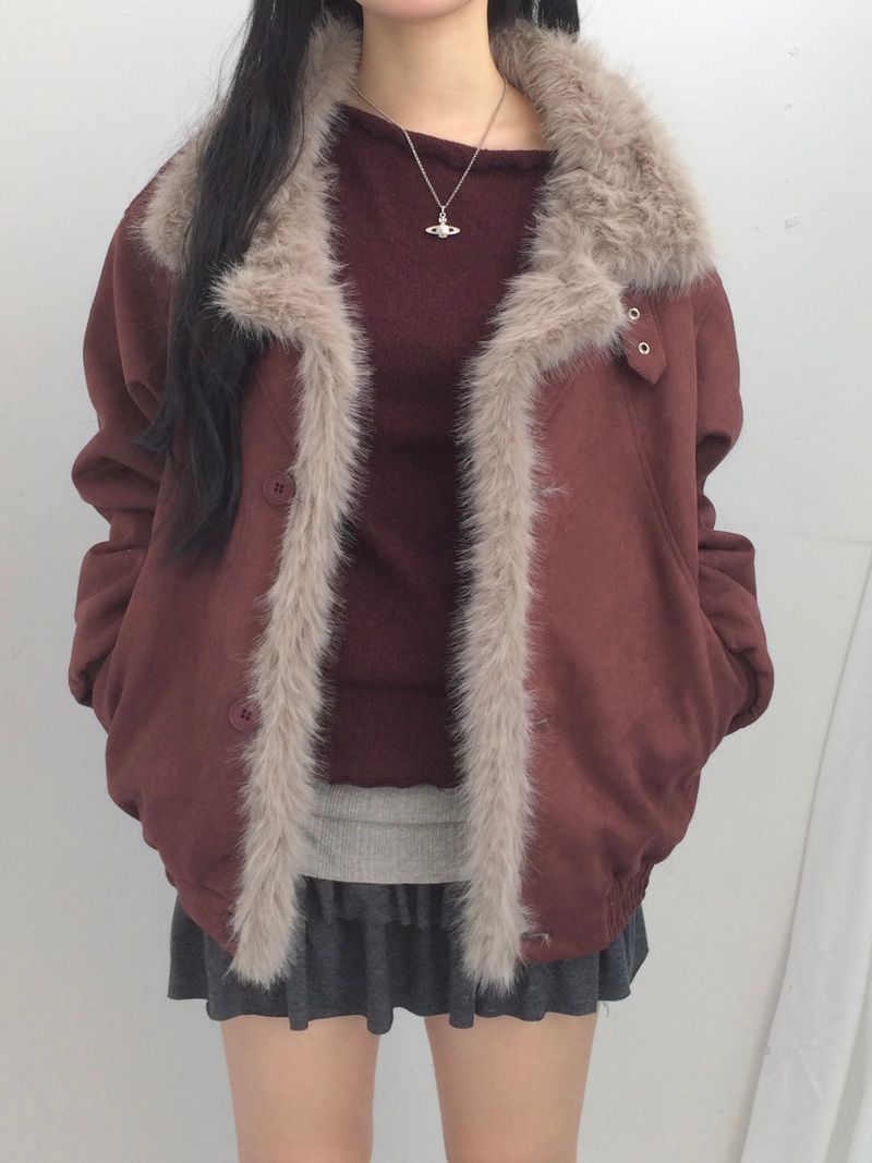Milkfur high neck suede jumper