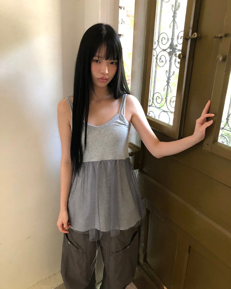 ディンメッシュレイヤードスリーブレストップス