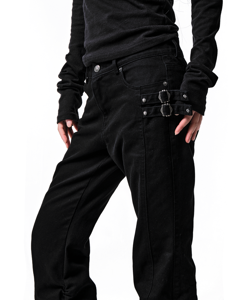 DOUBLE SIDE TAB BOOTS-CUT PANTS BLACK