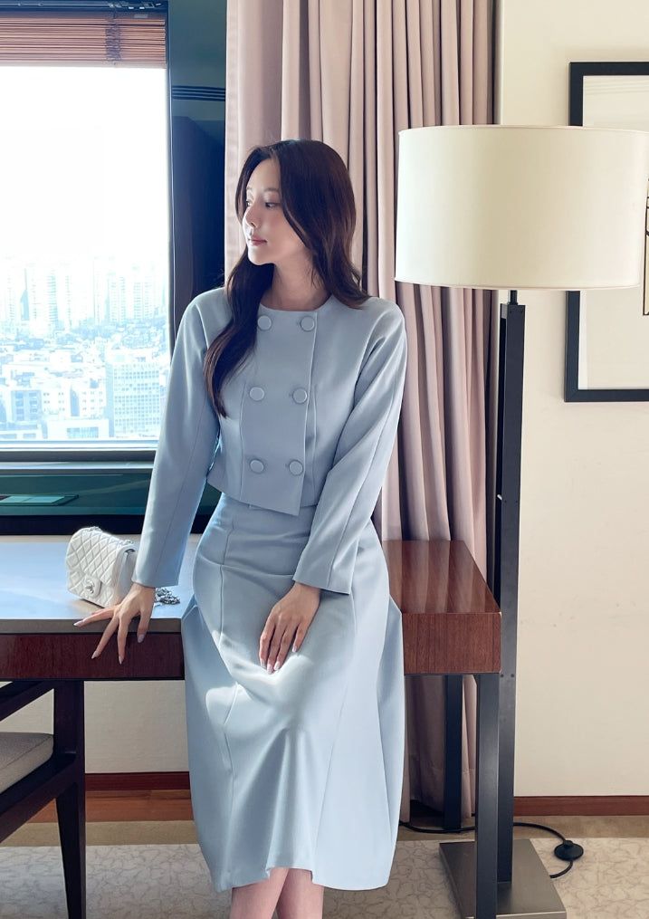 Siken Double Crop Jacket Flare Skirt Set