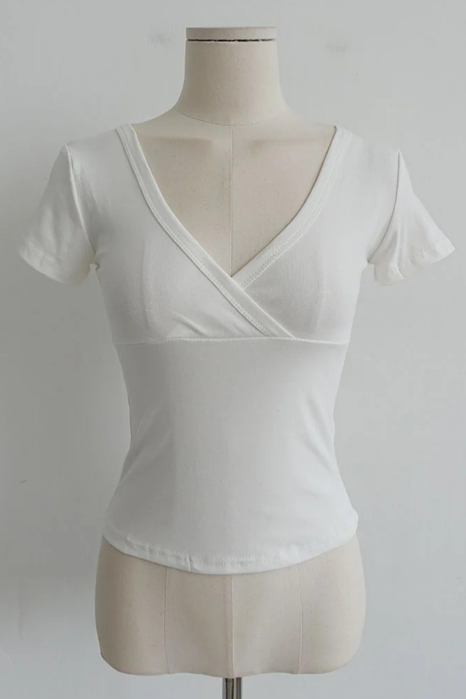 CROSS-WRAP SLIM V-NECK TEE (4COLORS!)