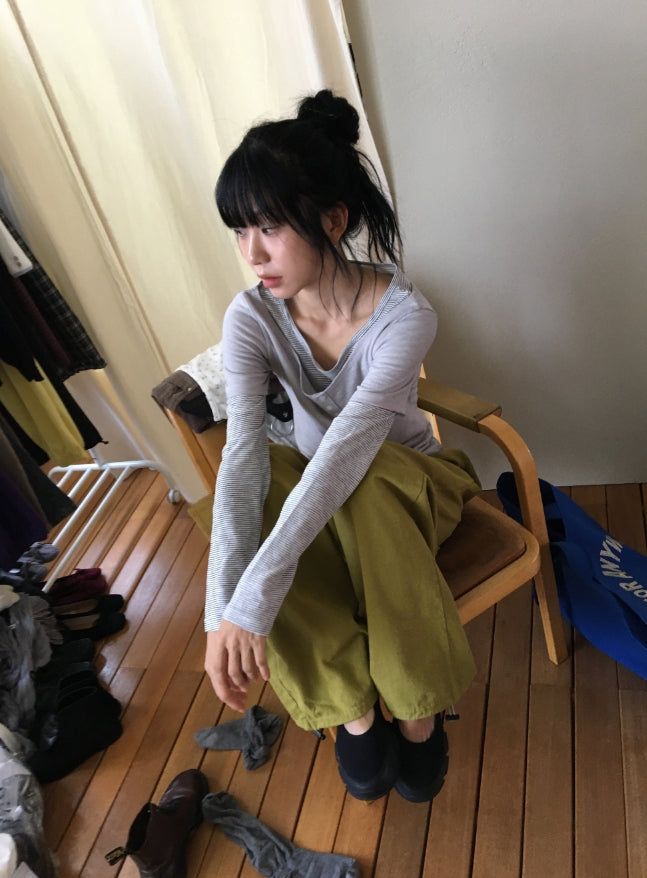 Nicks Layered Button Stripe Long Sleeve Tee