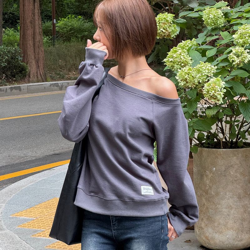 ChaCha One Shoulder Sweatshirts Charcoal