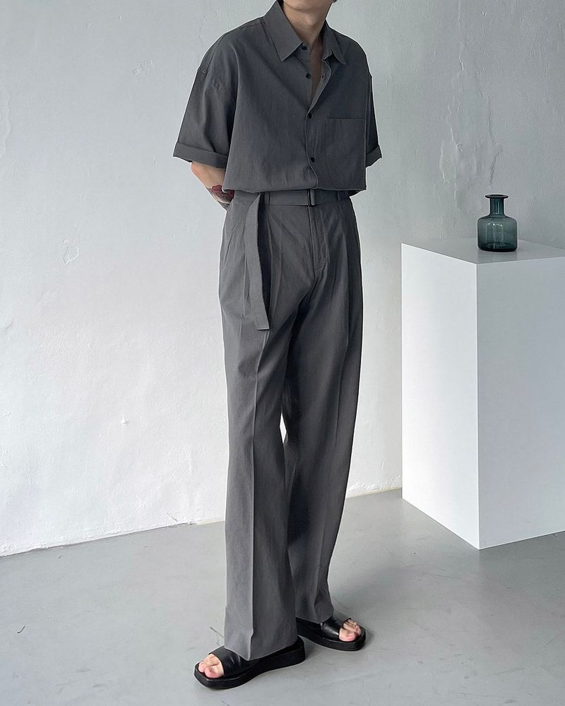 ECT linen belt wide slacks (4 colors)