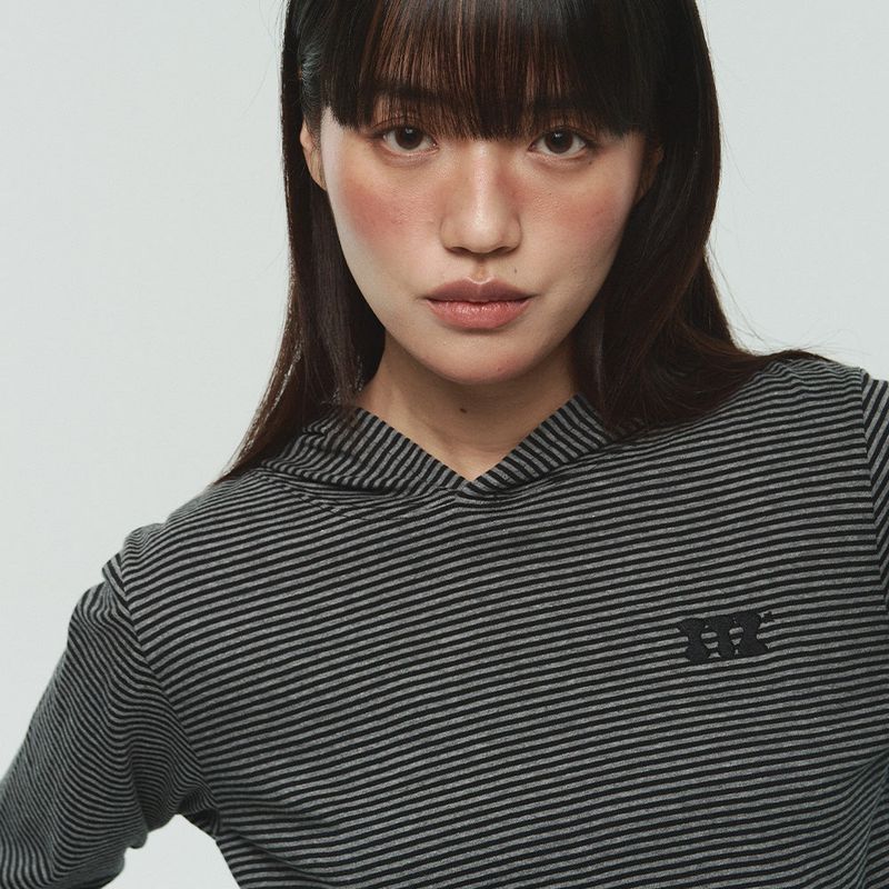 ITZAVIBE（イッザバイブ）の「CAT LOGO STRIPE HOODIE - BLACK（Tops）」