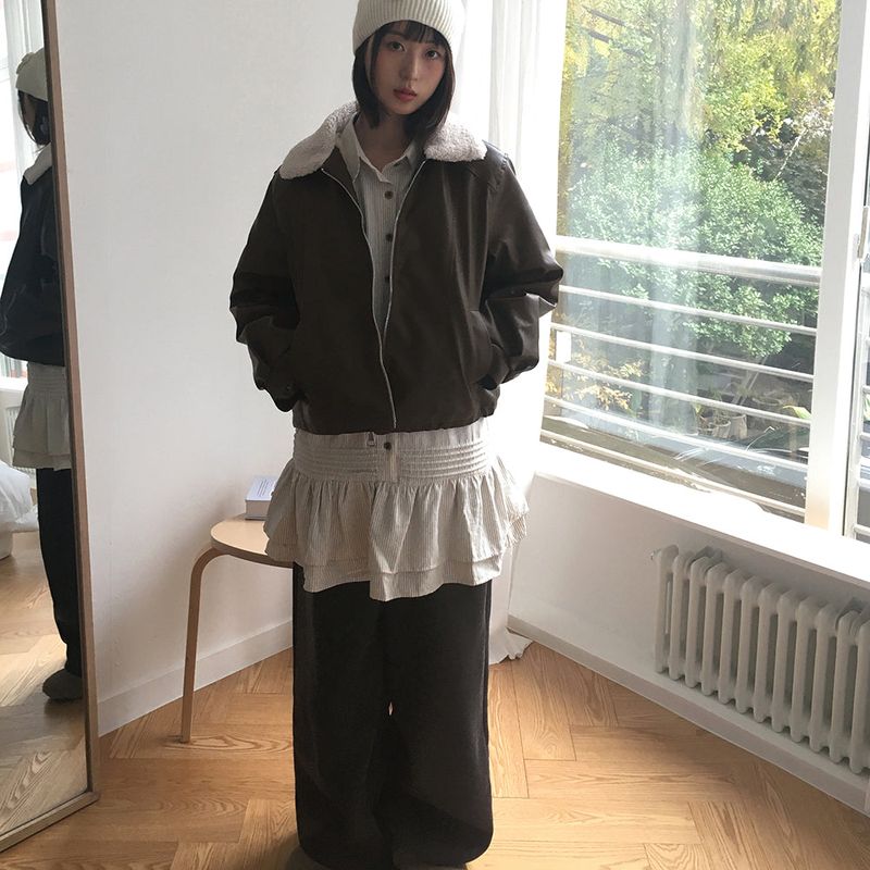 Zizhen wool loose fit leather suede jacket