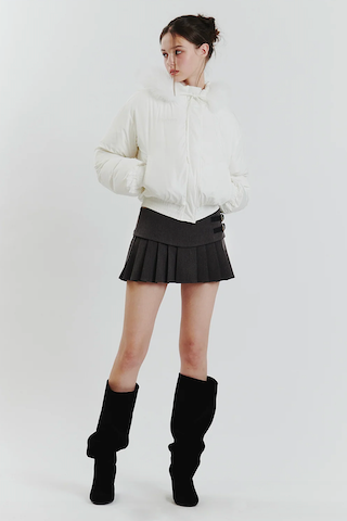 FOX FUR DOWN JACKET white