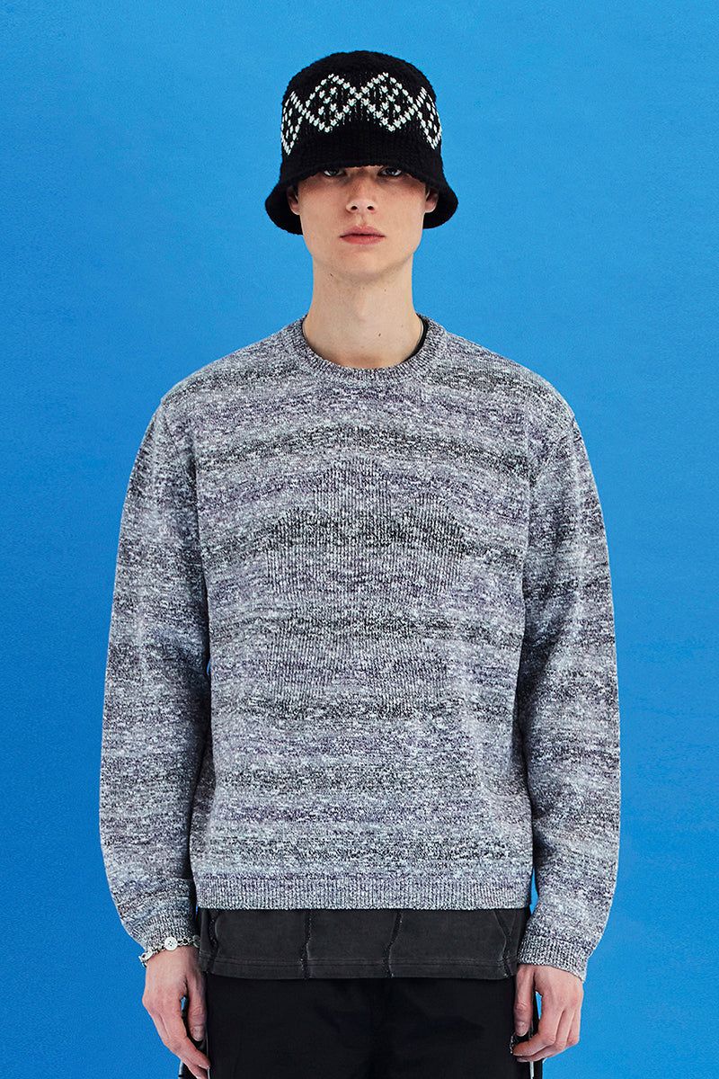 UNALLOYED(アナロイド)の「FLOWER GRADATION STRIPE KNIT / GREY(Tops)」