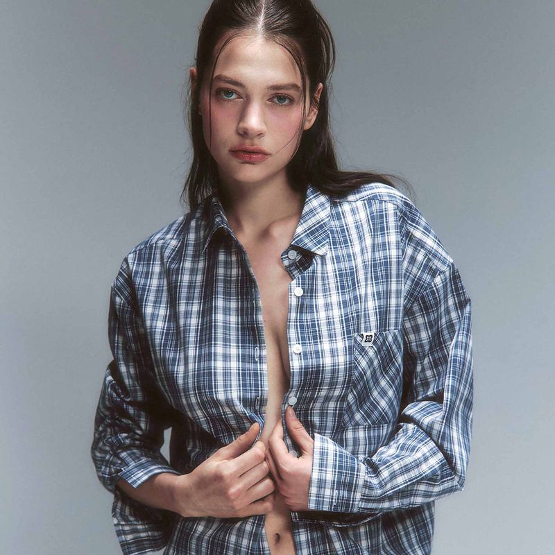 Brighten(ブライトン)の「Boyfriend Loose Fit Shirt Blue Check(Tops)」