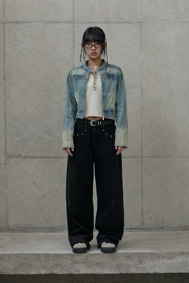 (W) Vintage washed rider denim jacket