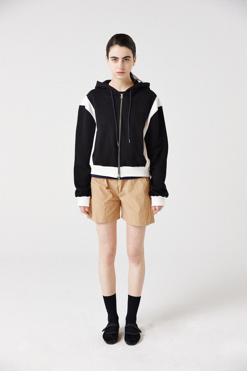 side-rib zip-up hoodie_black/white