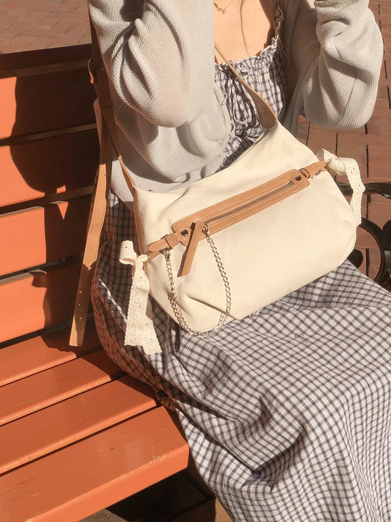 Belted ribbon bag_canvas caramel