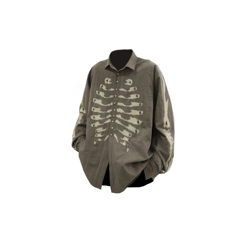 RELABEL('BONE) Lyocell cotton texture, rock pattern, bone gemstone, rivet button, silhouette, long-sleeved shirt