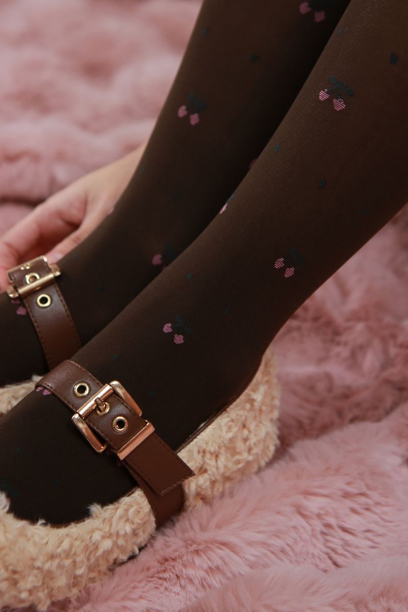 cherry pattern tights (brown)