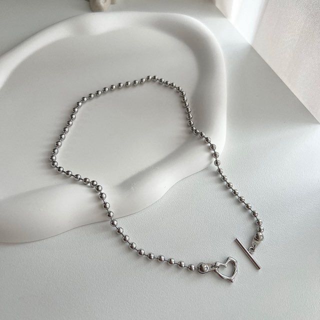 cho Ball Chain Heart Bold Daily Look Choker Short Necklace