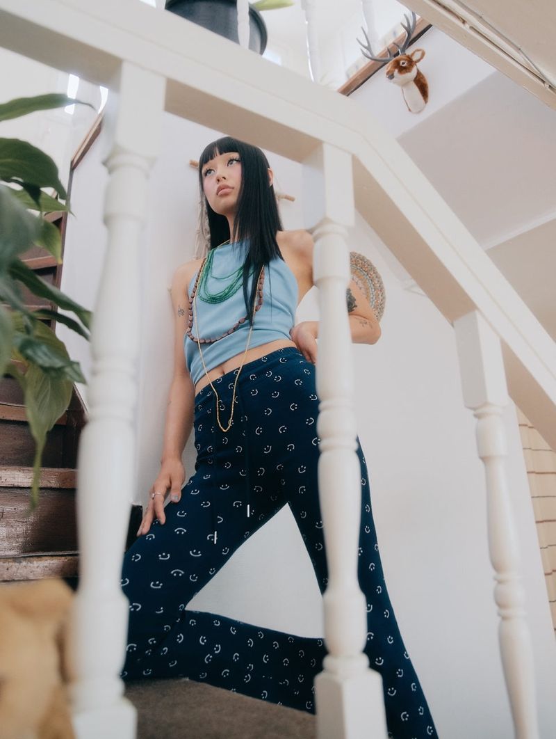 smile boot cut pants navy
