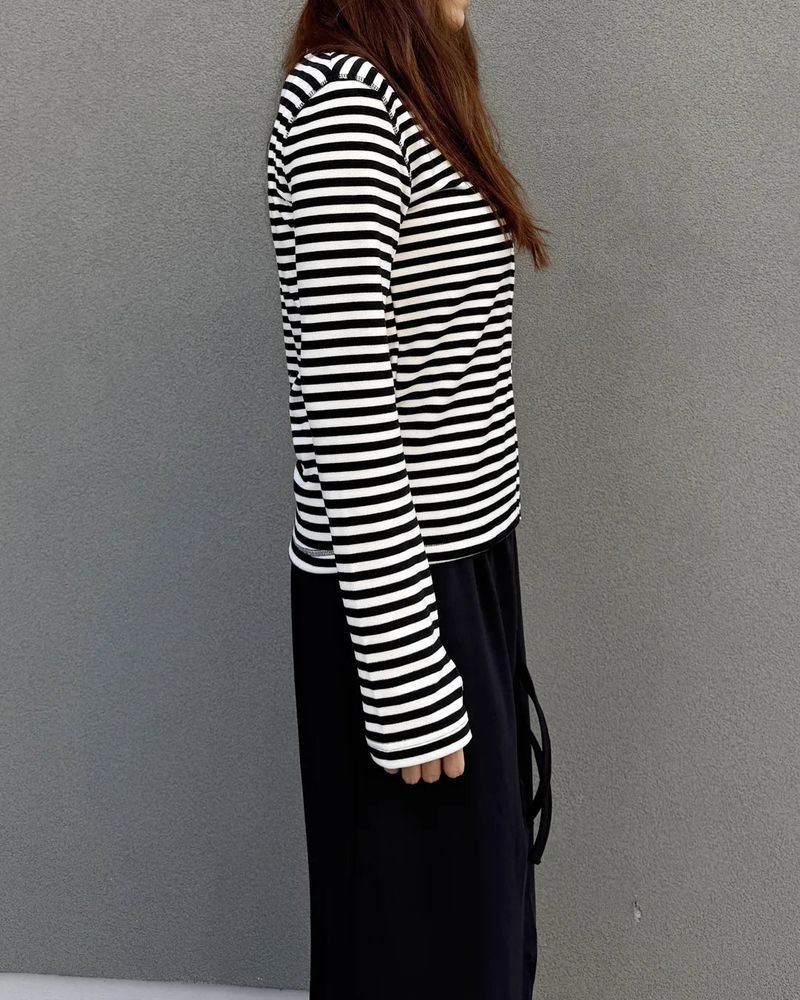 Stripe Half Zip-Up (BLACK) WOMENS