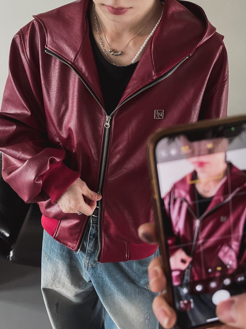 [PREMIUM/MADE] Nut leather label crop hooded jumper