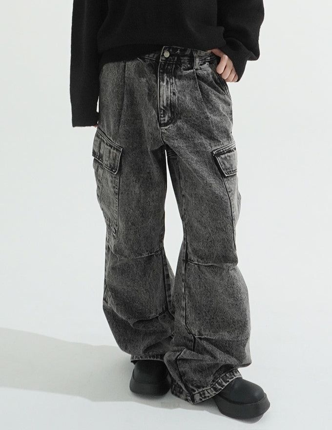 Ness pigment cargo denim pants
