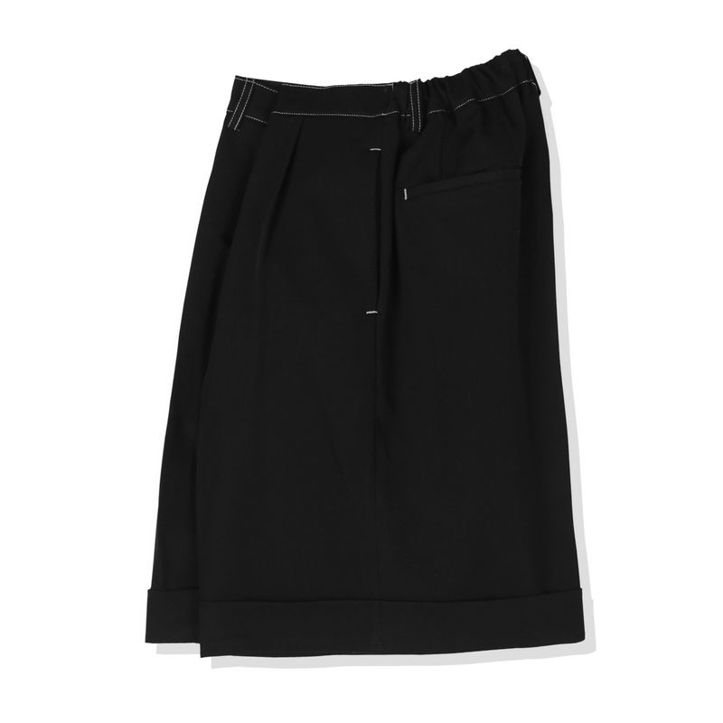 STITCH WIDE TURN UP HALF PANTS BLACK