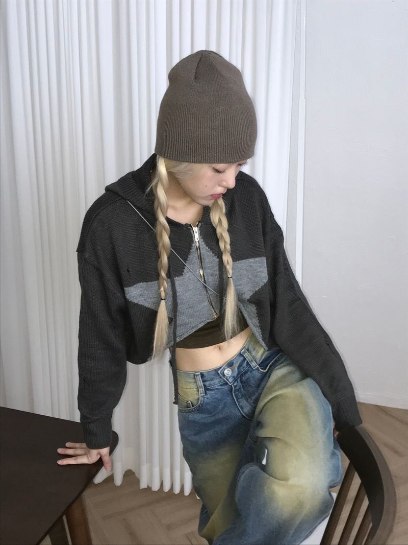Marco crop knit zip up