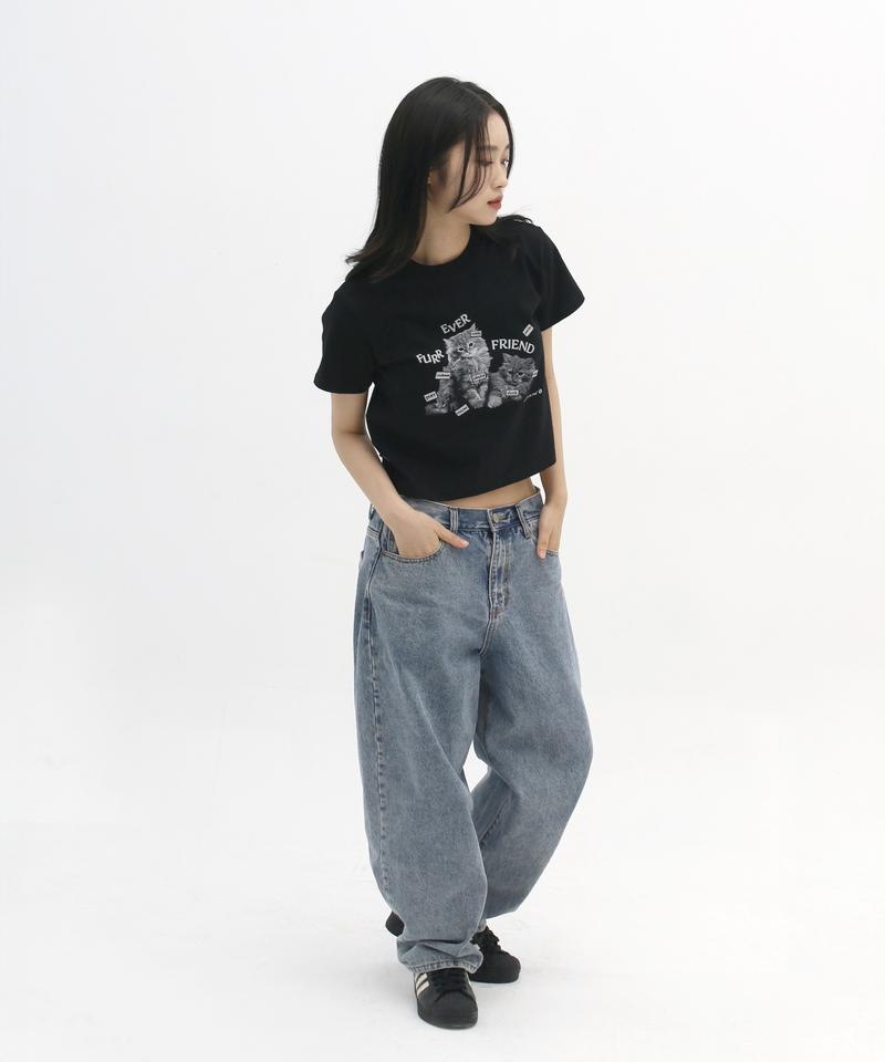 ファーエバーフレンドクロップ T シャツ ブラック