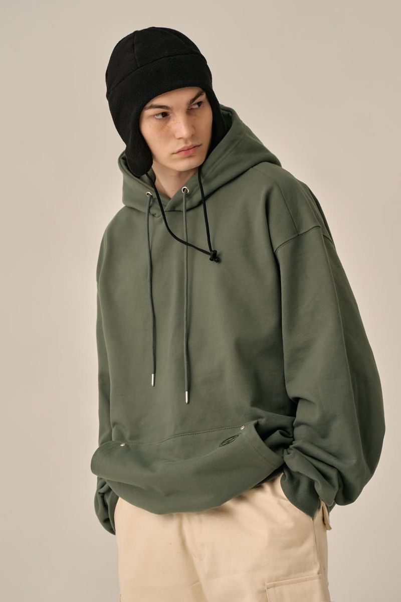 OVERSIZED MINI LOGO HOOD - KHAKI