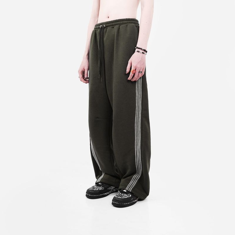 HIERARCHY STUDIOS TMTNW - Olive Green Four Stripes Baggy Pants
